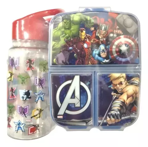 SET HERMETICO 3 DIVISIONES + BOTELLA STRAW TOP AVENGERS