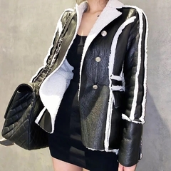 FAUX LEATHER AND SHEARLING BUTTON BLAZER - online store