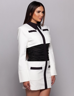 RUCHED BLACK + WHITE DRESS - buy online