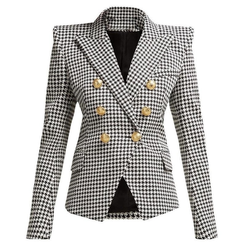 HOUNDSTOOTH GOLD BUTTON BLAZER