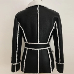 FAUX LEATHER AND SHEARLING BUTTON BLAZER - CHIC BOUTIQUE