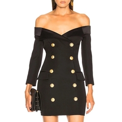 OFF SHOULDER DOUBLE BREASTED DRESS