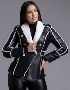 FAUX LEATHER AND SHEARLING BUTTON BLAZER