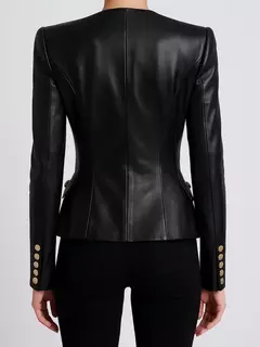 PEPLUM GOLD BUTTON LEATHER JACKET - buy online
