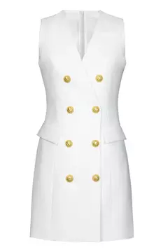 DELLY V NECK GOLD BUTTON MINI DRESS