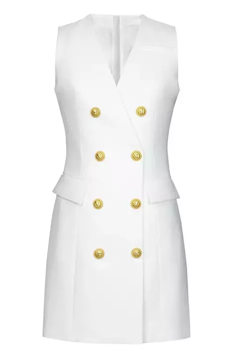 DELLY V NECK GOLD BUTTON MINI DRESS
