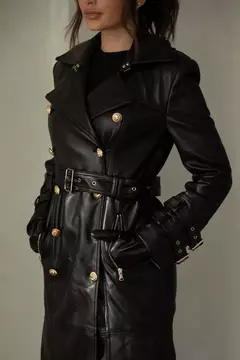 LEATHER GOLD BUTTON TRENCH - CHIC BOUTIQUE