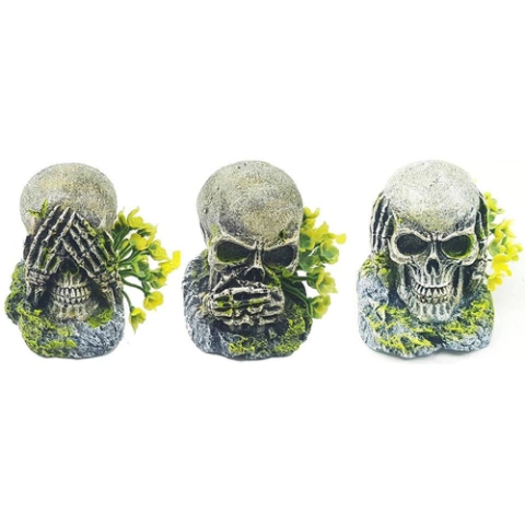 Enfeite Crânio Kit - Não Vejo - Não Falo - Não Escuto