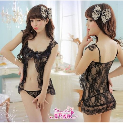 Mini Camisola Com Renda + Calcinha