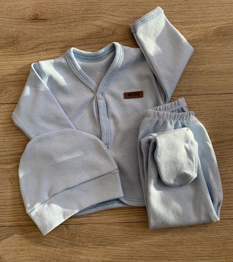 Ajuar malibu liso 3 piezas celeste Art - 537