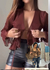 Blusa cropped manga tule boho chik