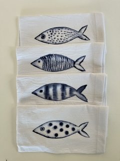 4 Servilletas Blancas Pintadas FISH NAVY