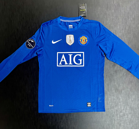 Camiseta RETRO Manga Larga Manchester United Suplente 2008/09 Azul Ronaldo