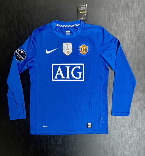 Camiseta RETRO Manga Larga Manchester United Suplente 2008/09 Azul Ronaldo