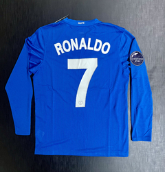 Camiseta RETRO Manga Larga Manchester United Suplente 2008/09 Azul Ronaldo