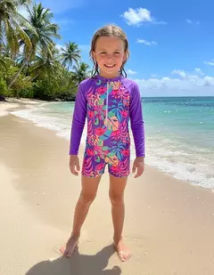 Macaquinho Infantil Feminino Praia Proteção UV Flamingo - comprar online