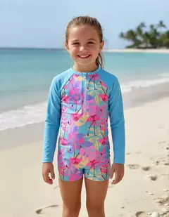 Macaquinho Infantil Feminino Praia Proteção UV Flamingo - R&F Modas