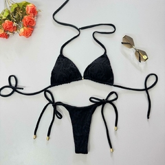 Biquíni Fio Dental Preto com Textura em Malha