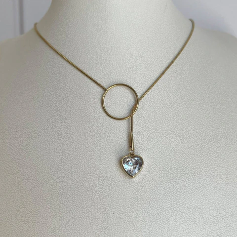 COLLAR DOBLE CADENA LISA CON ARO Y CORAZON