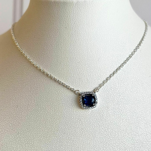COLLAR DIJE ZIRCONIA CUADRADA AZUL