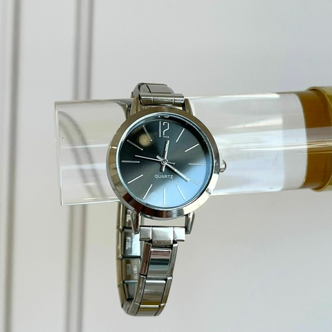 RELOJ CIRCULAR FONDO NEGRO PULSERA ITALIANA