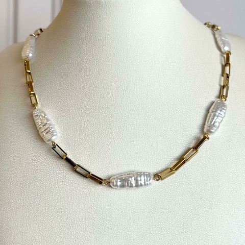 COLLAR DE ESLABONES CON PERLA LARGA