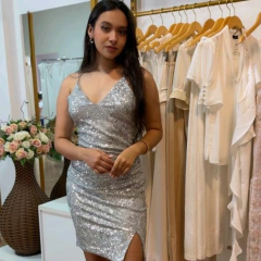 VESTIDO PAETE TRANSPASSADO COM DRAPEADO