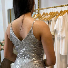 VESTIDO PAETE TRANSPASSADO COM DRAPEADO - loja online