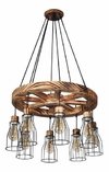 Colgante Rueda Retro 8 Luces Madera Tratada Con Fuego Cx