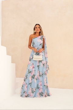Vestido Longo Um Ombro Capa Floral