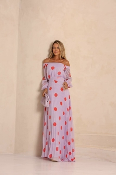 Vestido Chiffon Poá Com Mangas - loja online