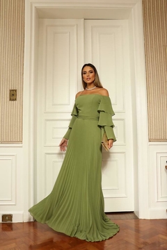 Vestido Longo Ombro A Ombro Babados Na Manga - LOJA ANTONIA VALLADÃO