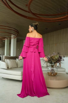 Vestido Longo Ombro A Ombro Babados Na Manga - comprar online