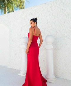Vestido Cetim Reto Com Fenda 2 em 1 Capa - LOJA ANTONIA VALLADÃO