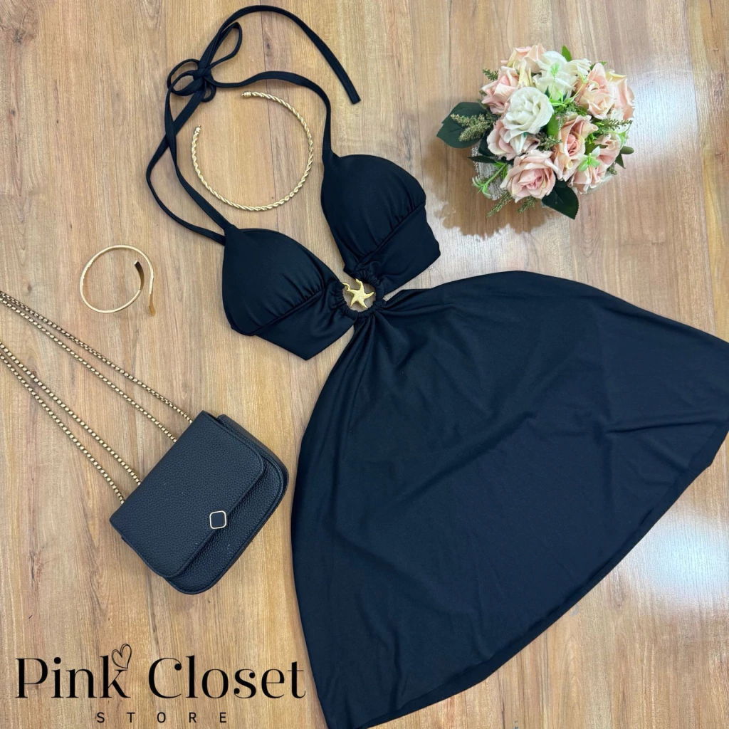 Vestido Curto Halter com Detalhe Central