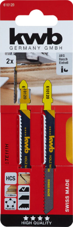 Hoja de sierra de calar, trabajo en madera, diente especial de incisión, HCS 100/75 corte grueso x 2 unidades KWB - comprar online