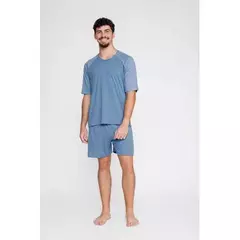 Pijama Masculino Curto Azul Malha Leve