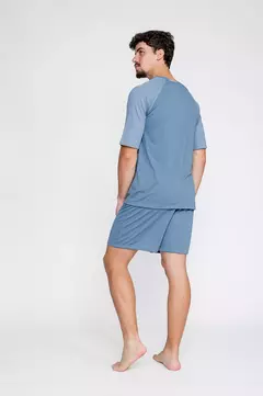 Pijama Masculino Curto Azul Malha Leve - comprar online