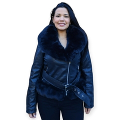 Campera Ecocuero Piel Dama Negra Santellon - tienda online