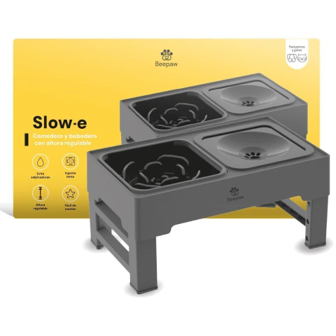 Beepaw comedero altura regulable come lento bowl-e gris