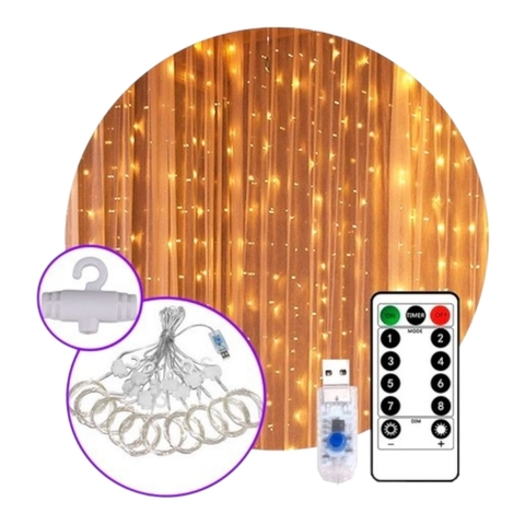Guirnalda Cortina Led 300 Luces Cálida Usb Control 3x3m (S)