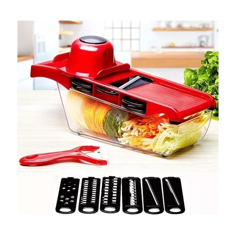 Mandolina Rallador Cortador De Verduras Pelapapas 7 En 1 Caja Roja (S)