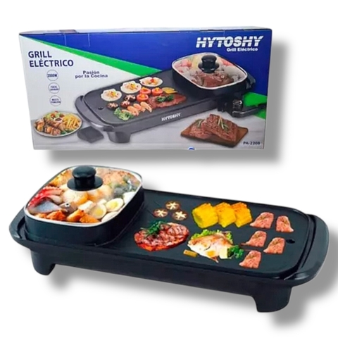 Olla Eléctrica 2 en 1 y Parrilla Antiadherente 1300W Cocina Multifuncional para Barbacoa (S)