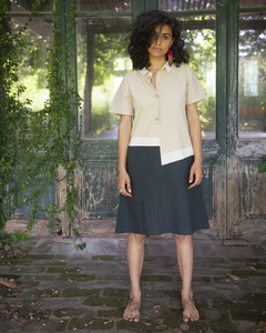 Vestido Pekin Negro Y Arena