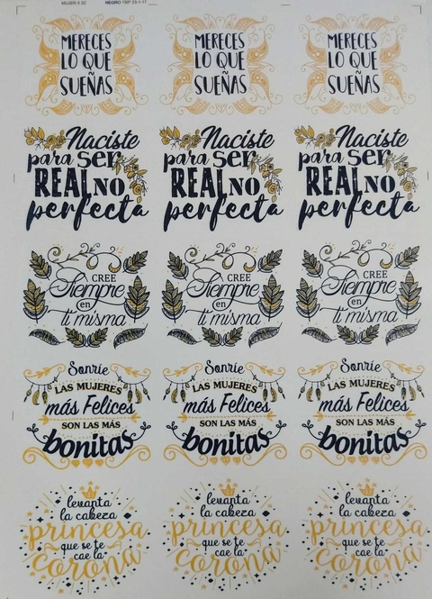 Mujer real frase dorado negro