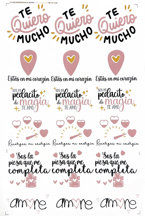 “Te quiero mucho” Rosa y negro + frases de amor