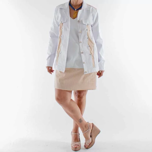 Jaqueta Branca Feminina Em Sarja - Moda Sob Medida.