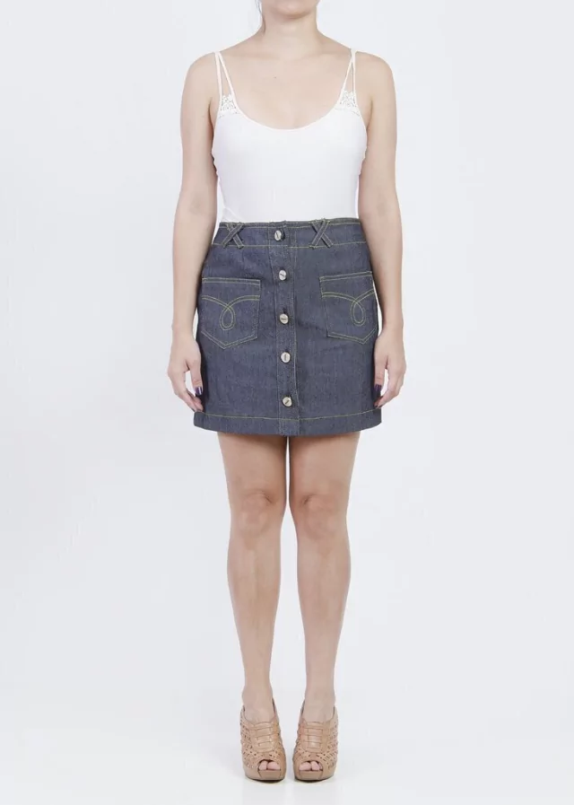 Saia Jeans com Botões na Frente Belle&Bei Sob Medida
