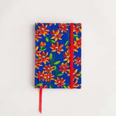 Anotador cosido liso | Floral azul de tela chita/Brasil