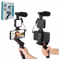 ESTABILIZADOR PARA CELULAR CON LUZ Y MICRÓFONO KIT STREAMING